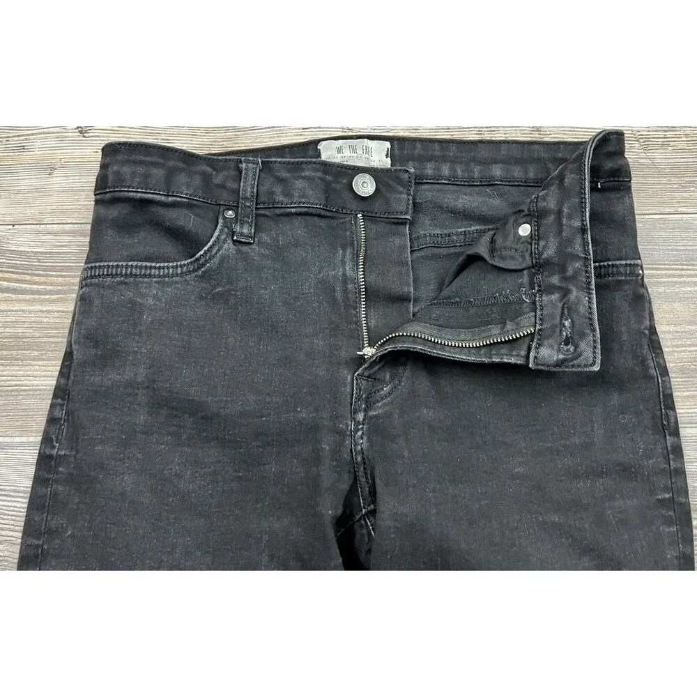 Free People We‎ The Free Jeans Women's Sz 28 Mid-Rise Skinny Black Raw Hem